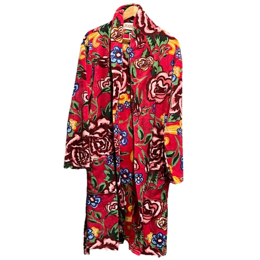 Madonna Inn Lazy One Pink Floral Rose Women's Robe Size L/XL Pockets